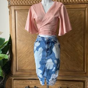 Missguided distressed bleach ripped midi skirt